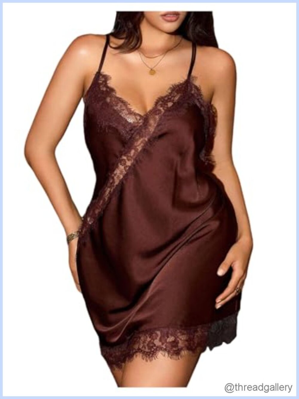 Satin Lace V Neck Mini Slip Nightgown Plus Size Backless Adjustable Strap
